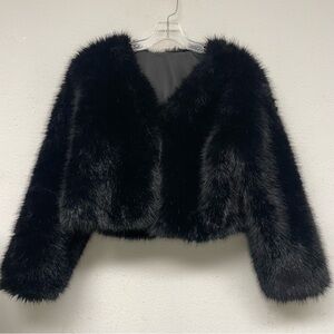 Elegant Black Cropped Fur Jacket Size S